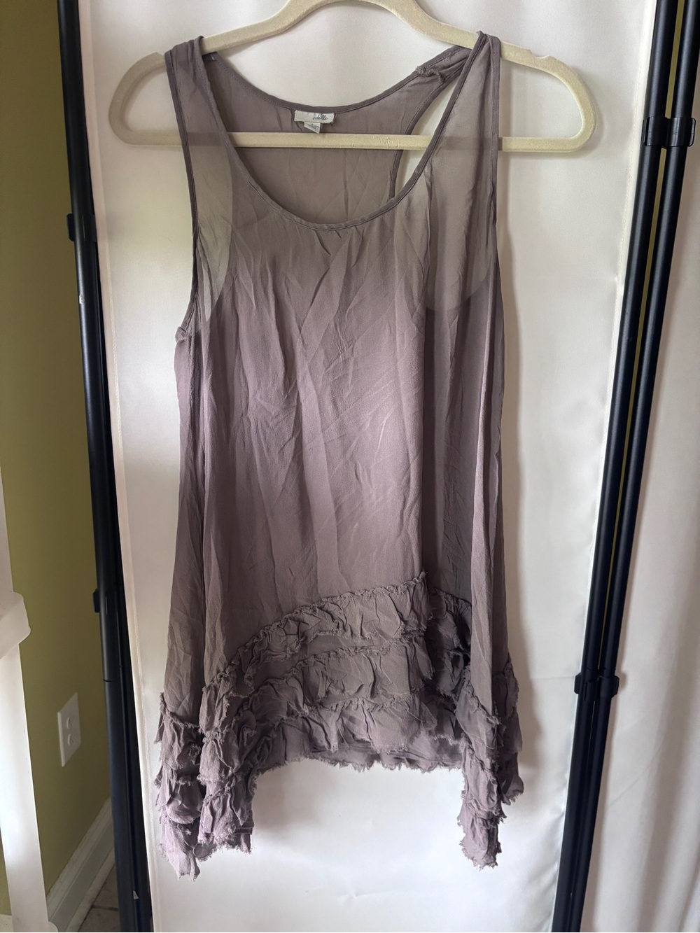 Anthropologie Odille Silk Taupe Frayed-Hem Sleeveless Tunic Tank